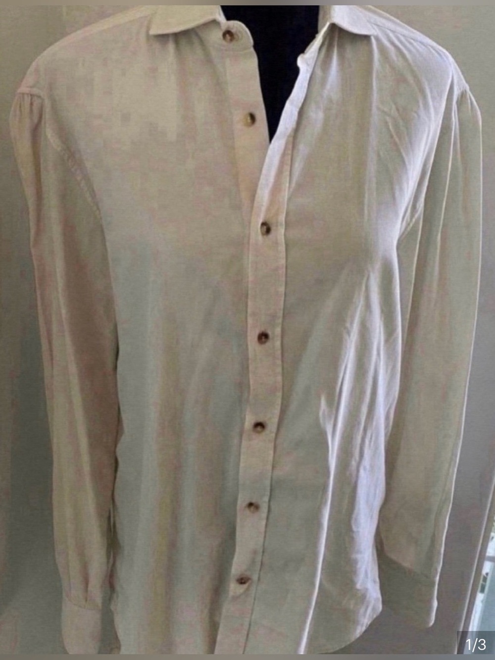 Men's Long-Sleeve Brunello Cucinelli Button-Up Shirt - Cream (Size M)